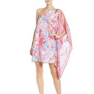 Pink Floral One-Shoulder Dress